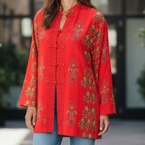 Chico's Design Asian Silk Button Front Tunic Top Sz 1 (M/8) Red #336D